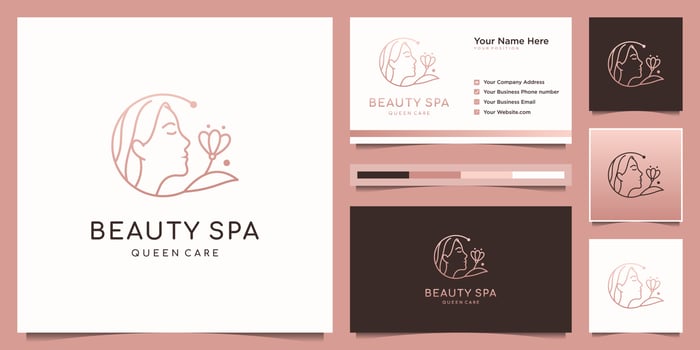 Elegant woman hair salon, spa and flower logo design and business card vector