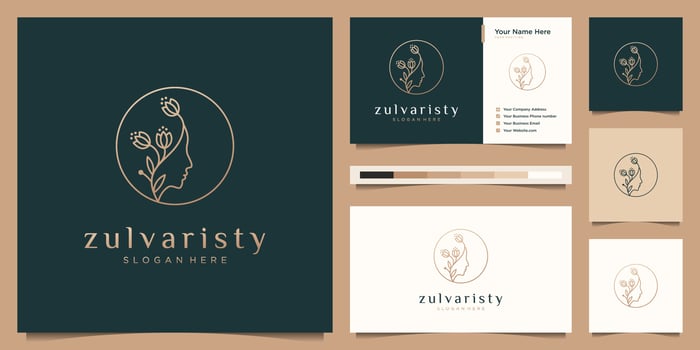 Beauty woman's face flower with line art style logo and business card design. feminine design concept for beauty salon, massage, magazine, cosmetic and spa. vector
