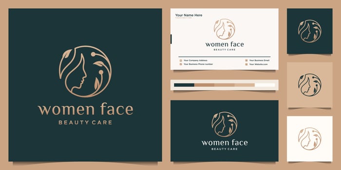 Beauty women face combine natural leaf logo design and business card. vector