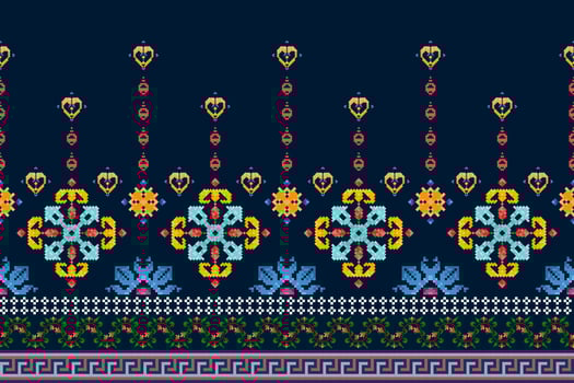 Ikat pixel paisley ethnic seamless pattern decoration design. Aztec fabric carpet boho mandalas textile wallpaper. Tribal native motif ornaments African American folk traditional embroidery vector