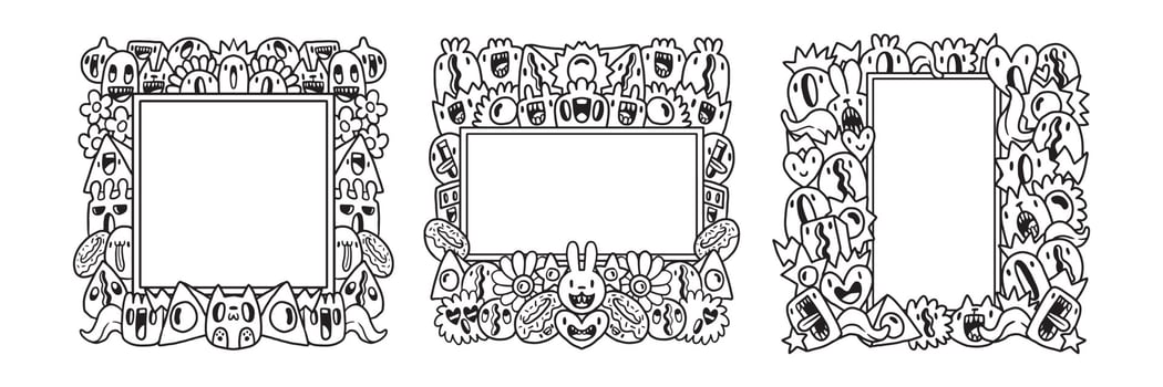 Hand drawn Abstrack doodle art frame Collection vector