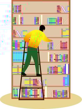 doing library activities such as reading, stacking book, finding book and studying. please be quiet vector