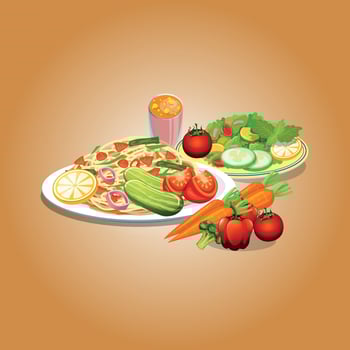 Healthy food and traditional restaurants, cooking, menu, vector illustration