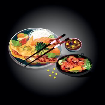 Healthy food and traditional restaurants, cooking, menu, vector illustration