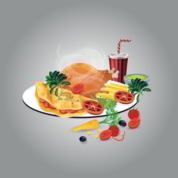 Healthy food and traditional restaurants, cooking, menu, vector illustration