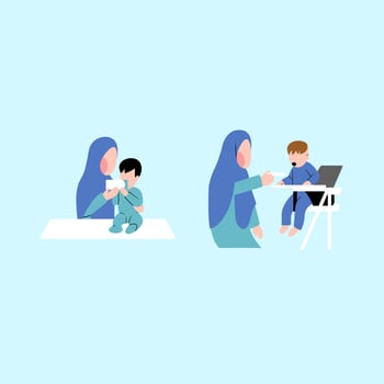 Set Of Muslim Mother Character Feeding Baby vector
