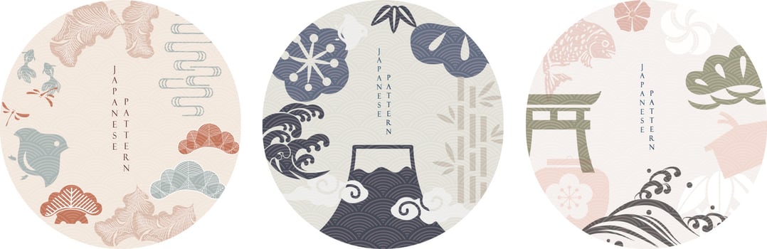 Set of modern graphic elements vector. Asian icons with Japanese pattern. Abstract banners with flowing line shapes. Template for logo design, flyer or presentation. vector