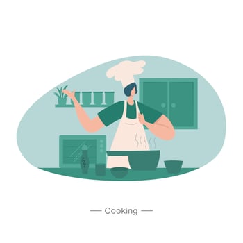 woman cooking at kitchen flat vector illustration
