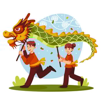 Dragon Dance At Chinese Festival Concept vector