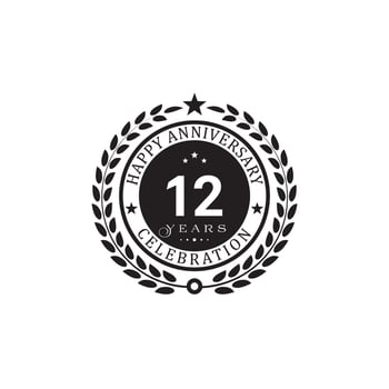 Black wreath anniversary. Happy anniversary 12 years celebration. Vector illustration on white background.