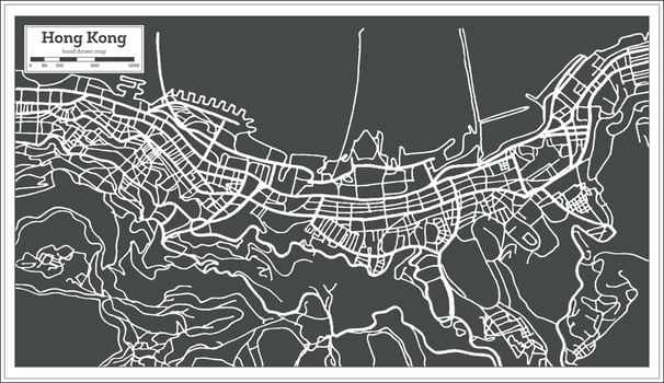 Hong Hong China City Map in Retro Style. vector