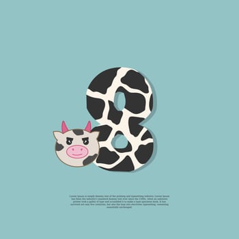 cow skin number 8 with cute cow sticker doodle icon vector