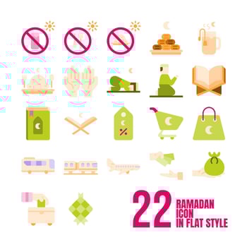 Ramadan Icon Set In Flat Style vector