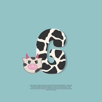 cow skin letter G with cute cow sticker doodle icon vector