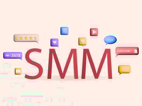3d social media marketing concept with icons of SMM. Digital marketing campaign, announcement and promotion web banner. Vector render illustration