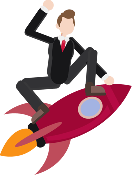 excited businessman sitting on flying rocket, startup business success concept png