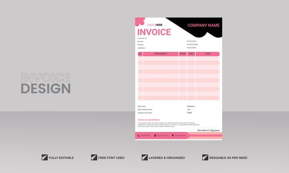 a4 business company black background minimal invoice vector design for your business, print ready template