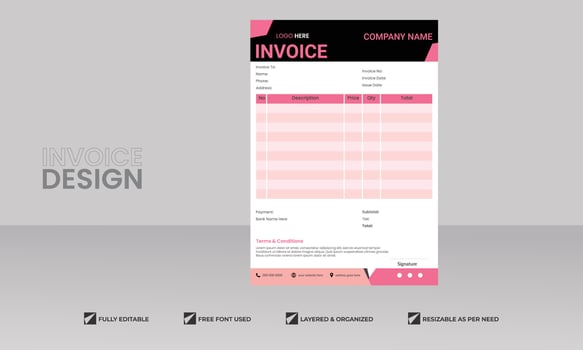 minimal Business invoice form template. Invoicing quotes, money bill, Tax form, payment receipt vector