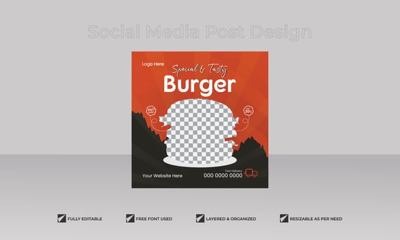Food ads for delicious burgers or fast food social media banner template vector
