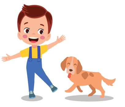 happy cute little kid play with dog vector