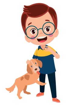 happy cute little kid play with dog vector