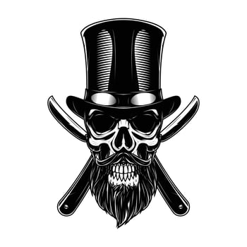 Bearded Skull with a Hat and Knifes on the Back. Skull Vector for Emblem, Logo, T-Shirt and Apparel Design