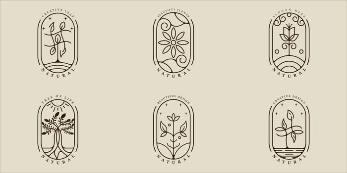 set of leaf ecology logo line art simple vector illustration template icon graphic design. bundle collection of various nature or natural sign and symbol for garden or environment concept with badge