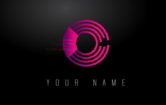 O Magenta Lines Letter Logo. Creative Line Letters Vector Template.