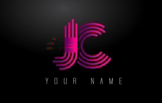 JC Magenta Lines Letter Logo. Creative Line Letters Vector Template.