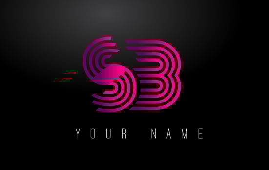 SB Magenta Lines Letter Logo. Creative Line Letters Vector Template.