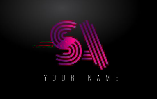 SA Magenta Lines Letter Logo. Creative Line Letters Vector Template.