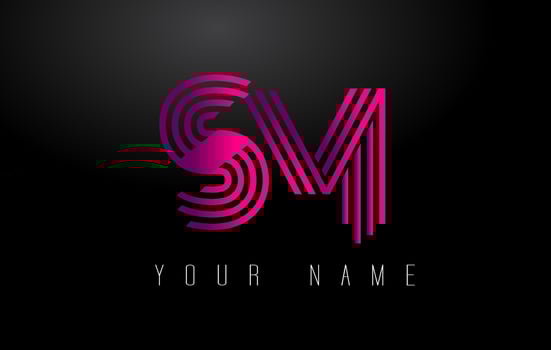SM Magenta Lines Letter Logo. Creative Line Letters Vector Template.