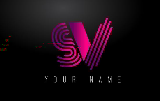 SV Magenta Lines Letter Logo. Creative Line Letters Vector Template.