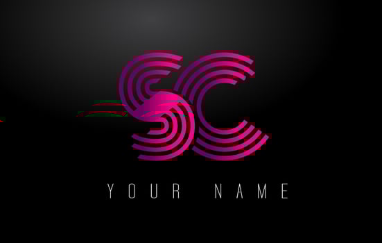 SC Magenta Lines Letter Logo. Creative Line Letters Vector Template.