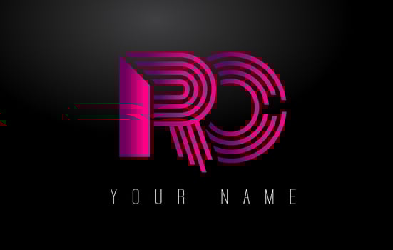RO Magenta Lines Letter Logo. Creative Line Letters Vector Template.