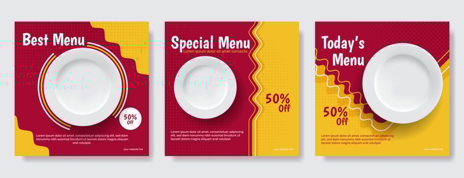 food social media post set template vector