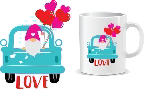 Love gnome car Happy valentine's day quotes design vector
