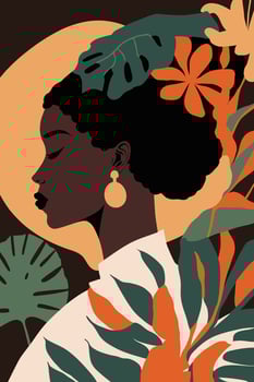 black african American woman with curly hair wall art matisse style vector