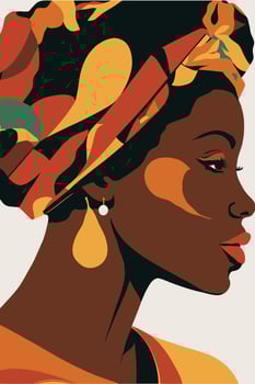 black african American woman with curly hair wall art matisse style vector