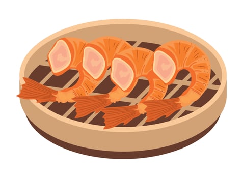 shrimp on bamboo steamer vector