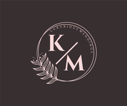 KM Initials letter Wedding monogram logos template, hand drawn modern minimalistic and floral templates for Invitation cards, Save the Date, elegant identity. vector