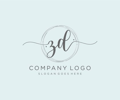 Initial ZD feminine logo. Usable for Nature, Salon, Spa, Cosmetic and Beauty Logos. Flat Vector Logo Design Template Element.