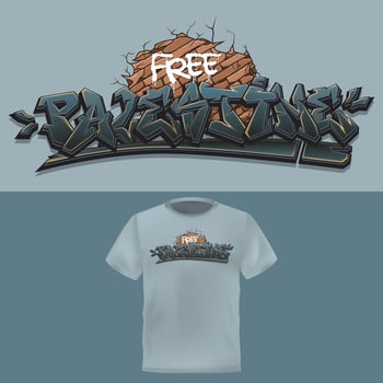 Modern t-shirt design. Free Palestine graffiti lettering vector