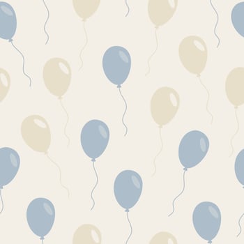 Seamless pattern in vector with beige and blue helium balloons