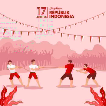 Indonesia independence day greeting card with traditional games concept illustration vector