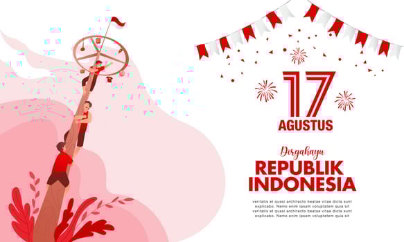 Indonesia independence day greeting card with traditional games concept illustration vector