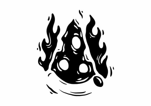 Illustration tattoo of a slice pizza with fire vector
