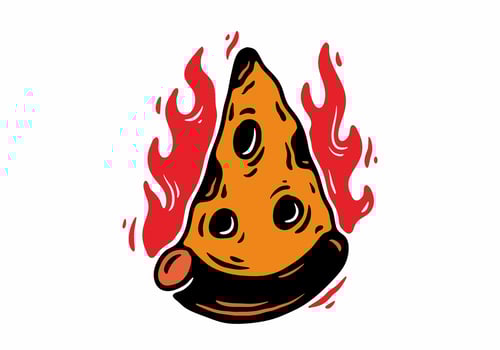 Illustration tattoo of a slice pizza with fire vector