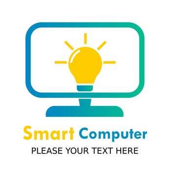 Smart Computer vector logo template. there are computer and bulb. This design use computer and hat symbol