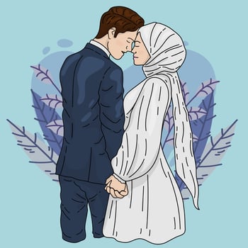 cute wedding couple love valentine doodle illustration vector